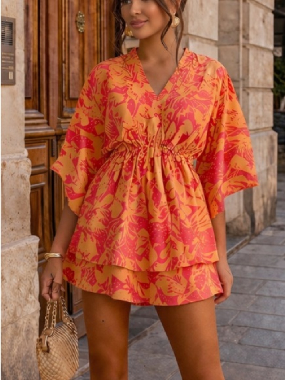 🔥NWT DOSE multiple colors floral mini V-neck crisscross top detailed dress size